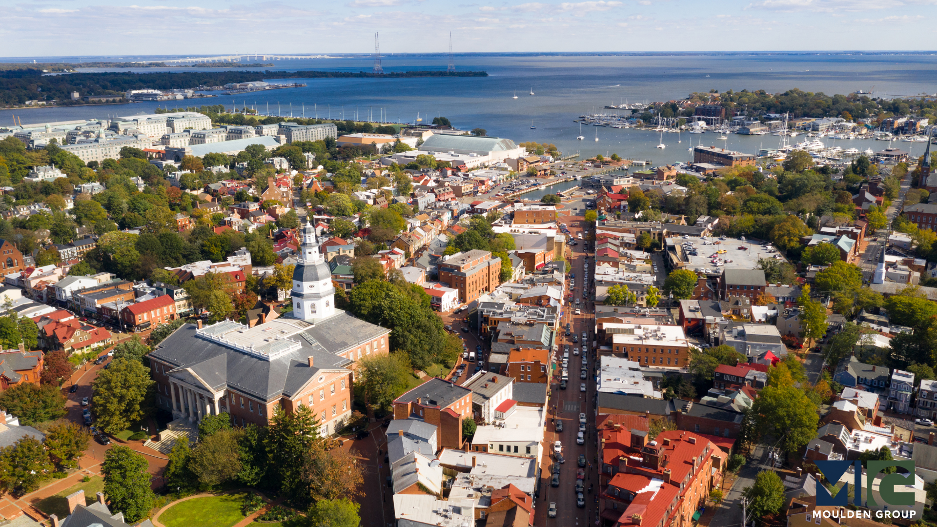 Aerial view of Annapolis, Maryland, home base for Moulden Group's nonprofit leadership consulting
